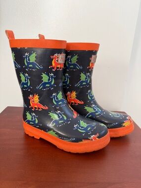 Hatley Navy Dragon Rain Boots with Orange Accents